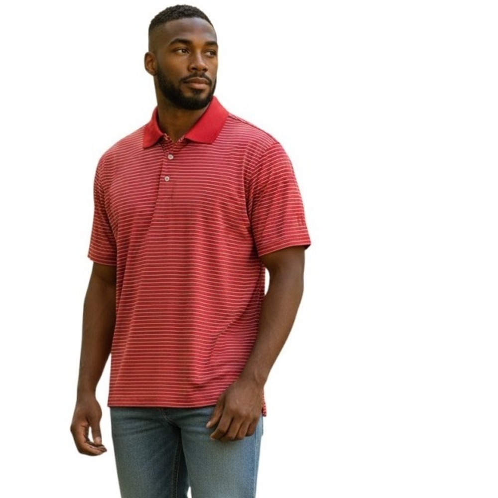 PGA Tour Golf Polo Shirt Mens Sz M Red Stripe Short Sleeve Golf Activewear Sport